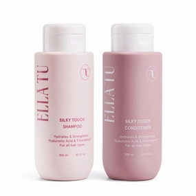Ellatu Silky Touch Shampoo   Conditioner Set - Nourishing Formula with Hyaluronic Acid, Castor, & Moringa Oil for All Hair Types - Dry, Damaged, Curly Hair - Hydrates, Strengthens, & Adds Shine