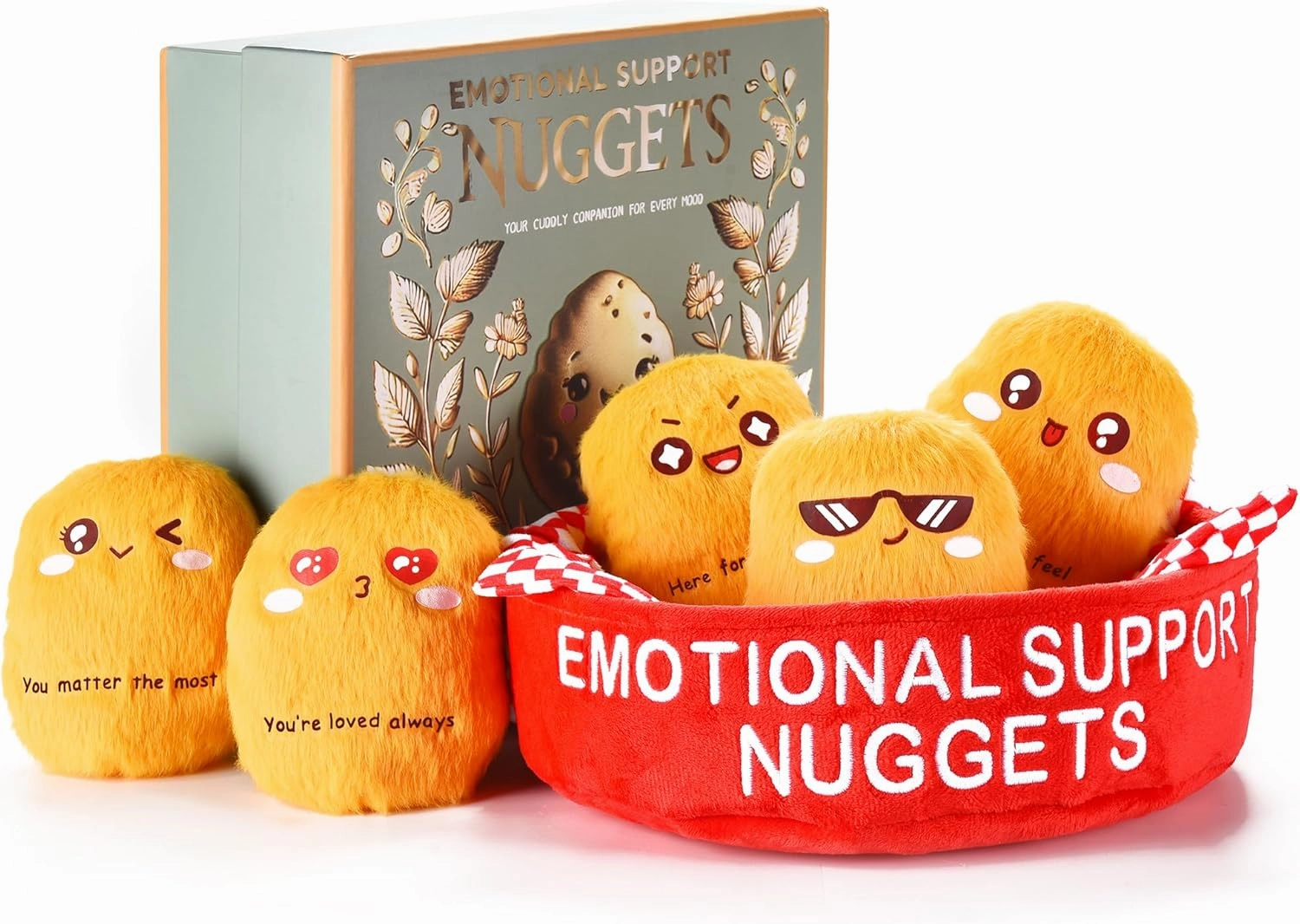 Emotional Support Nuggets – Set of 5 Plush Toys with Motivational Messages, Color-Changing & Lavender-Scented, in Premium Gift Box | Comfort Toy for Anxiety, Self-Care & Mental Health