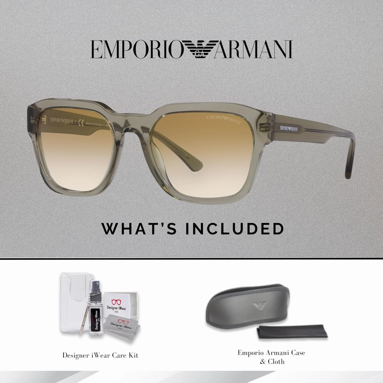 Emporio Armani EA4175 Square Sunglasses for Men   BUNDLE With Designer iWear Complimentary Eyewear Kit