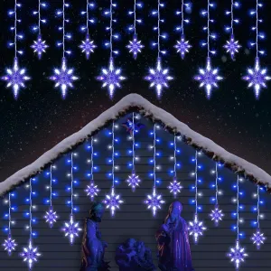 Enhon 14 Drops Christmas Bethlehem Star String Light Outdoor, 11.5FT 175 LED Large Hanging Bethlehem Star Lights with 8 Lighting Modes for Christmas Outdoor Light(Warm White)(Blue White)