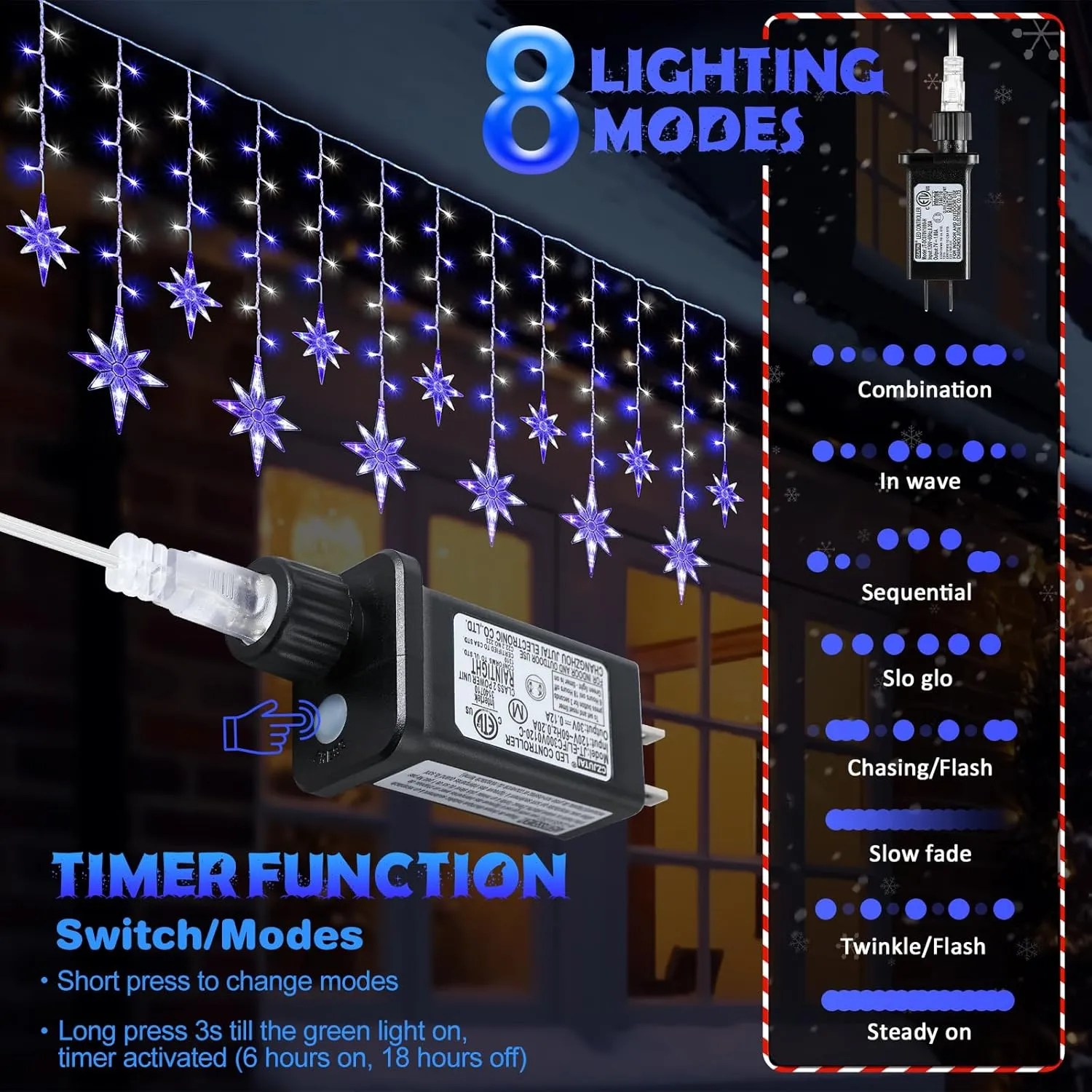 Enhon 14 Drops Christmas Bethlehem Star String Light Outdoor, 11.5FT 175 LED Large Hanging Bethlehem Star Lights with 8 Lighting Modes for Christmas Outdoor Light(Warm White)(Blue White)