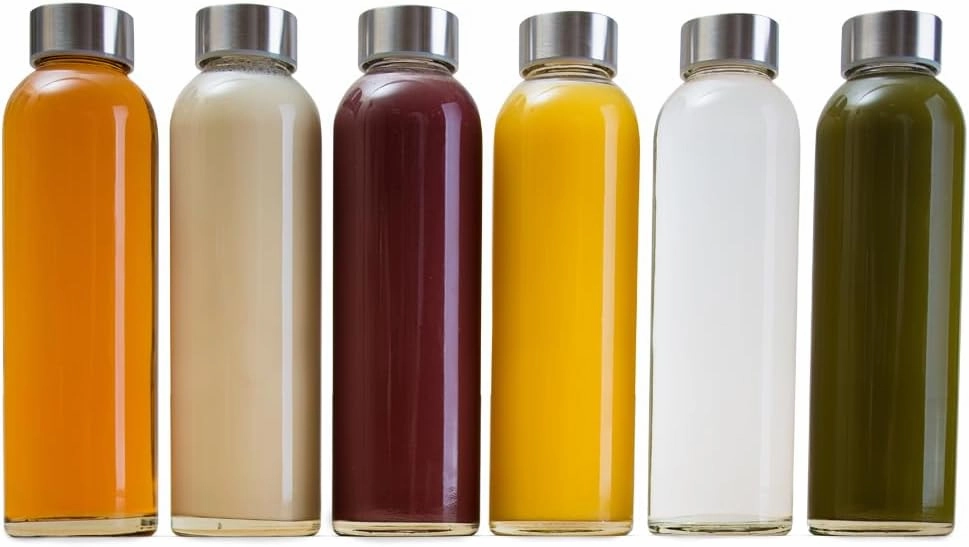 Epica glass bottles with lids – 17.5 oz water bottles, reusable glass juice bottles with lids for storing juices, reusable water bottle durable & ecofriendly set of 6