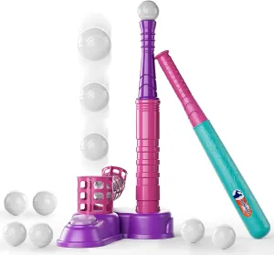 EPPO Tee Ball Set for Kids 3-5|5-8, Kids Baseball Tee, 2 in 1 T-Ball Set, 10 Balls, Toddler T Ball Set with Step on Pitching Machine, Outdoor Sport Toy for Kids 3-12 Years Boys Girls
