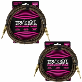 Ernie Ball Braided Instrument Cable Set Straight/Straight Length 10ft in Pay Dirt (P06428) - Pack of 2