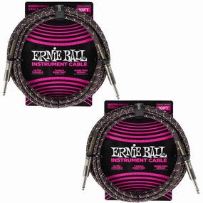 Ernie Ball Braided Instrument Cable Set Straight/Straight Length 10ft in Purple Python (P06427) - Pack of 2