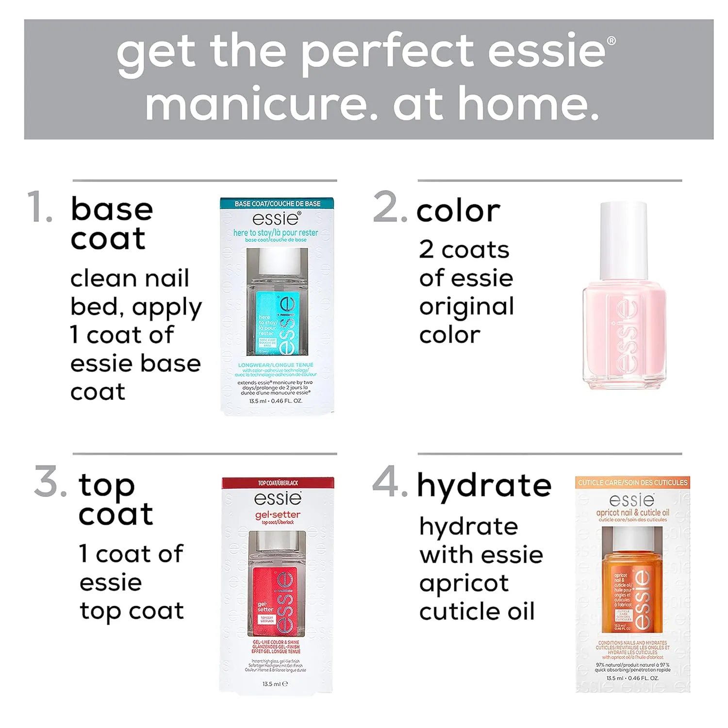 essie Gel Setter Nail Polish Kit, Aqua Blue Nail Polish   Top Coat, In-The-Cabana, 0.46 oz each