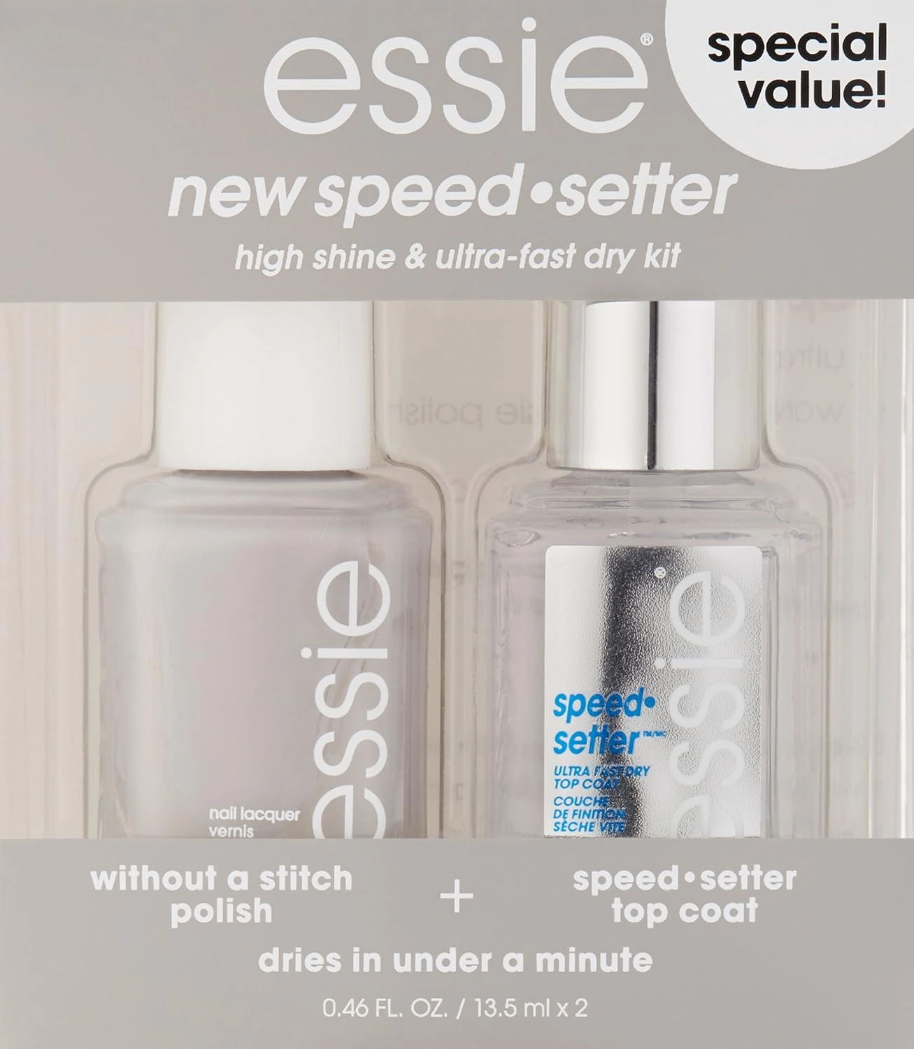 essie Speed Setter Top Coat & Nail Polish Kit, Without A Stitch,