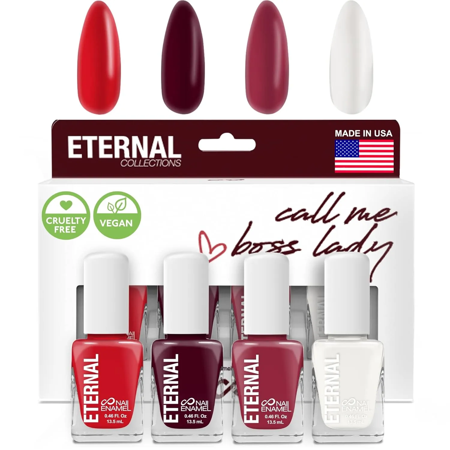 Eternal Nail Polish Set 4 Piece Kit: Long Lasting, Quick Dry and Cruelty Free. Made in USA - 0.46 Fluid Ounces Each (Call Me Boss Lady)