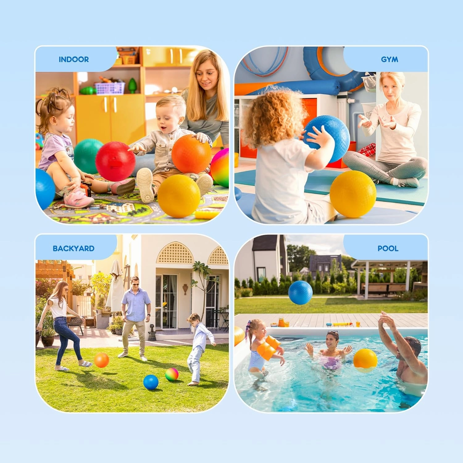 EVERICH TOY 6 Pack Playground Balls Dodgeball Set, 8.5 Inch Dodge Kick Ball Kickball Handball for Kids Adults, Indoor Outdoor Sports Toy for Yard Camp School Recess Ball Game for Boys Girls with Pump