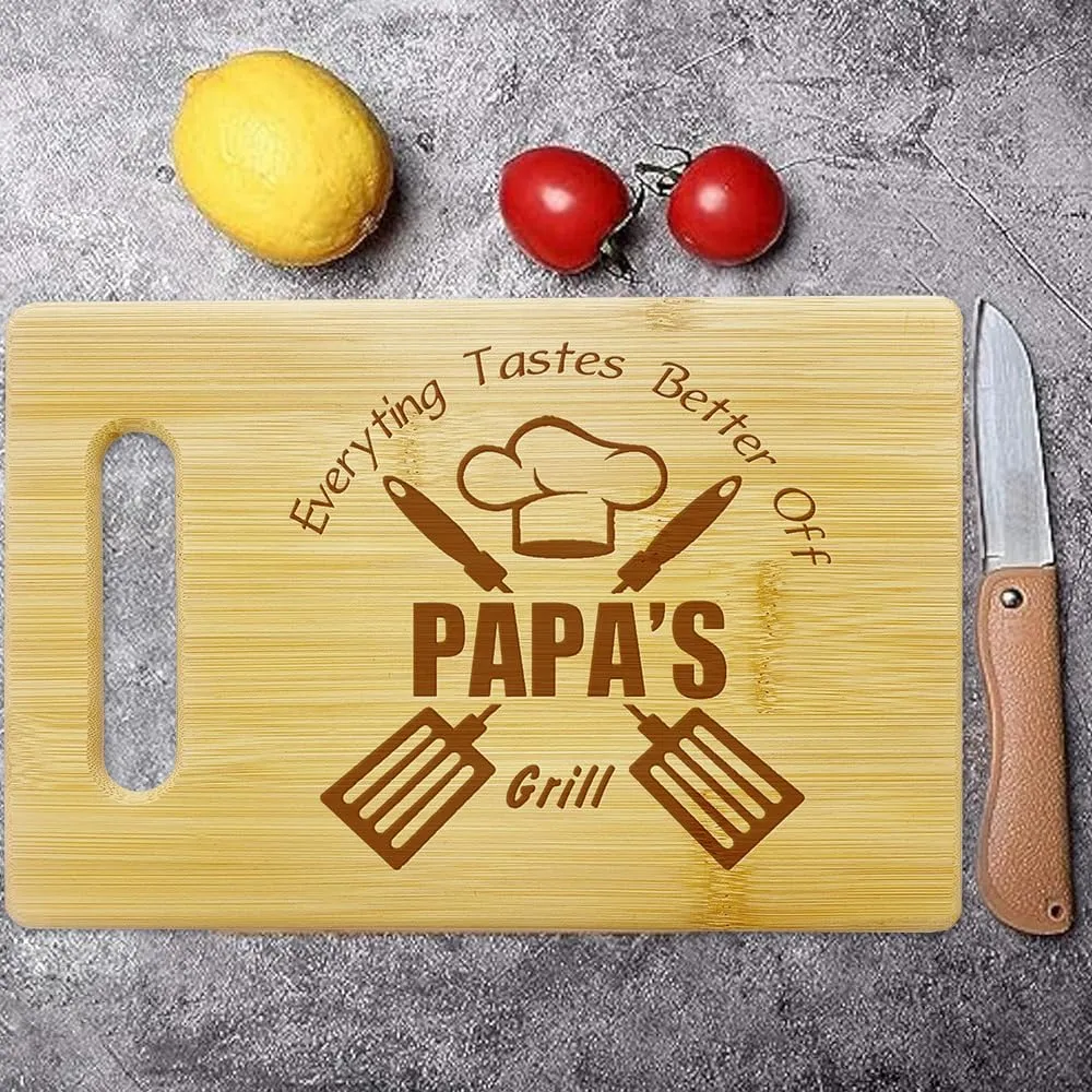 Everything Tastes Better Off Papa's Grill-Cutting Boards for Kitchen,Cute Bamboo Cutting Board,Papa Dad Cooking Gifts,Gifts for PAPA 10.6x7 Inch