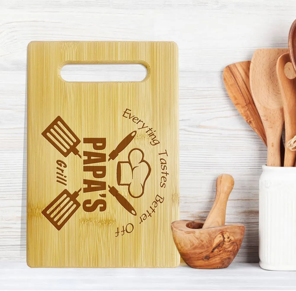 Everything Tastes Better Off Papa's Grill-Cutting Boards for Kitchen,Cute Bamboo Cutting Board,Papa Dad Cooking Gifts,Gifts for PAPA 10.6x7 Inch