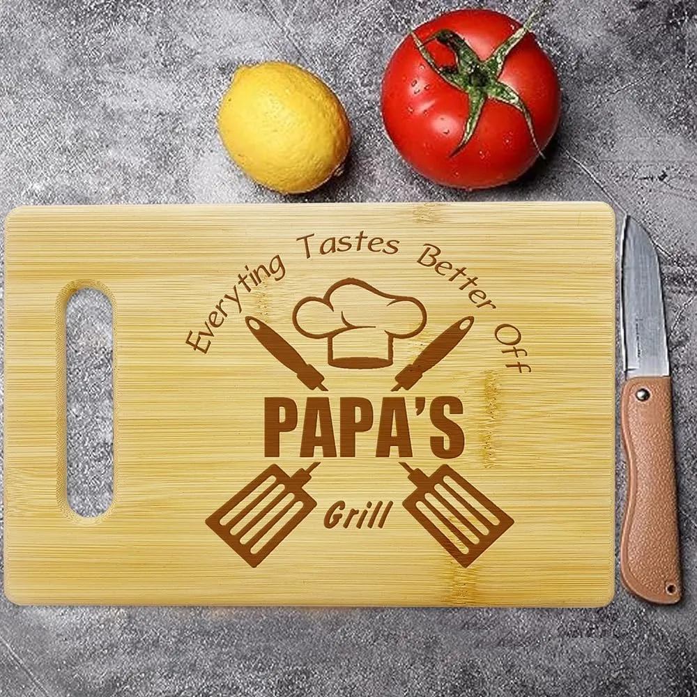 Everything Tastes Better Off Papa's Grill-Cutting Boards for Kitchen,Cute Bamboo Cutting Board,Papa Dad Cooking Gifts,Gifts for PAPA 10.6x7 Inch