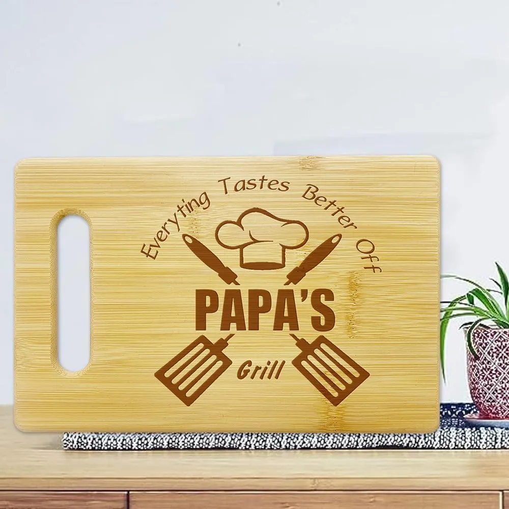Everything Tastes Better Off Papa's Grill-Cutting Boards for Kitchen,Cute Bamboo Cutting Board,Papa Dad Cooking Gifts,Gifts for PAPA 10.6x7 Inch