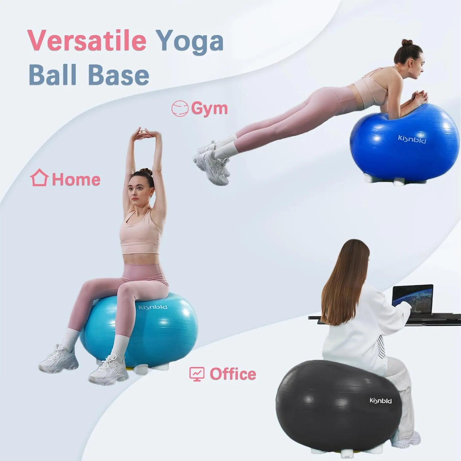 Exercise Ball, Daisy Shaped Yoga Ball Base with Resistance Bands for Stability, Yoga, Balance & Preganancy, Anti-Burst Ball Chair for Office, Home & Gym(65cm/22in)