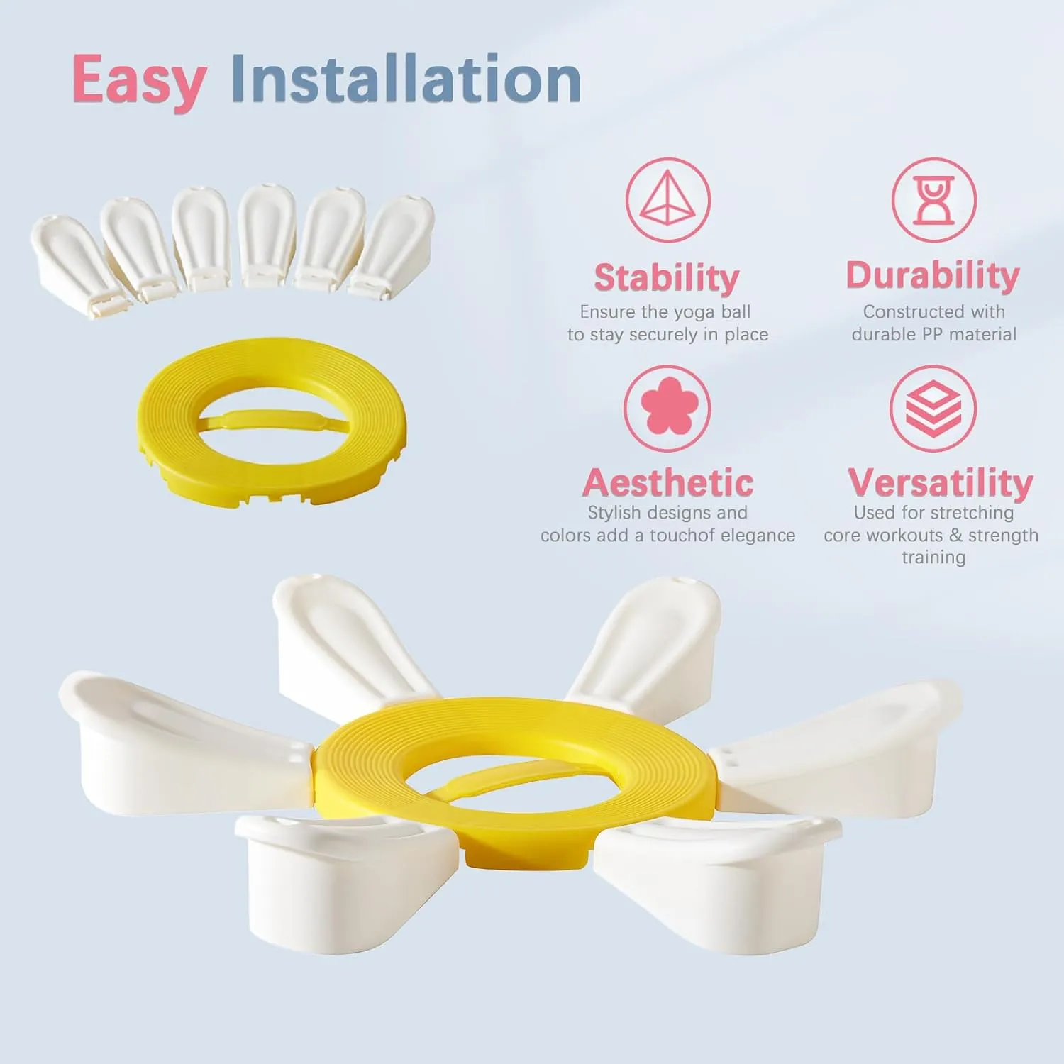 Exercise Ball, Daisy Shaped Yoga Ball Base with Resistance Bands for Stability, Yoga, Balance & Preganancy, Anti-Burst Ball Chair for Office, Home & Gym(65cm/22in)