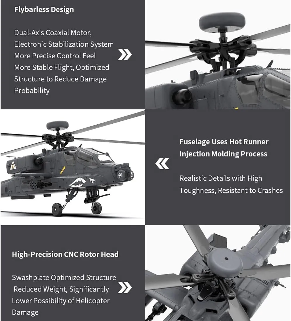 F11-S AH64 1/32 Scale Stunt Apaache Helicopter Model, 2.4G 6CH RC Dual-axis Co-Drive Flybarless 6G/3D, Gifts for Youth and Adults (RTF GPS Smart Version)