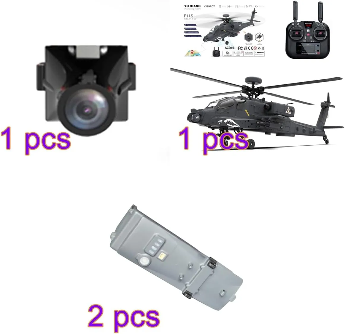 F11-S AH64 1/32 Scale Stunt Apaache Helicopter Model, 2.4G 6CH RC Dual-axis Co-Drive Flybarless 6G/3D, Gifts for Youth and Adults (RTF GPS Smart Version)