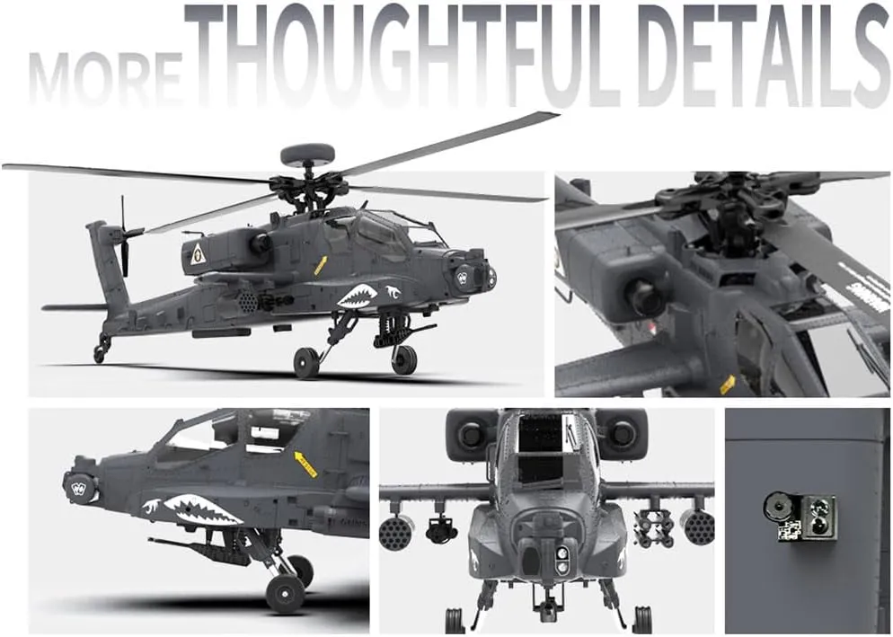 F11-S AH64 1/32 Scale Stunt Apaache Helicopter Model, 2.4G 6CH RC Dual-axis Co-Drive Flybarless 6G/3D, Gifts for Youth and Adults (RTF GPS Smart Version)