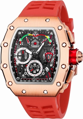 FANMIS Mens Luxury Tonneau Square Watches Analog Punk Chronograph Unique Sports Wrist Watch Japanese Movement Luminous Design with Rubber Band