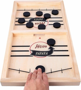 Fast Sling Puck Game - Test Your Speed and Accuracy with This Fast-Paced Wooden Air Hockey Desktop Battle Board Game - Guaranteed Fun Gifts for Family Night or Friends Party