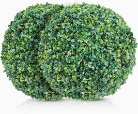 Faux Boxwood Balls 2-Pack - Artificial Topiary for Outdoors or Indoors - Realistic Bushes with Dense Leaves - Waterproof & UV-Protected Fake Plant Sphere - Easy Assembly Boxwood Plant - 20.87"