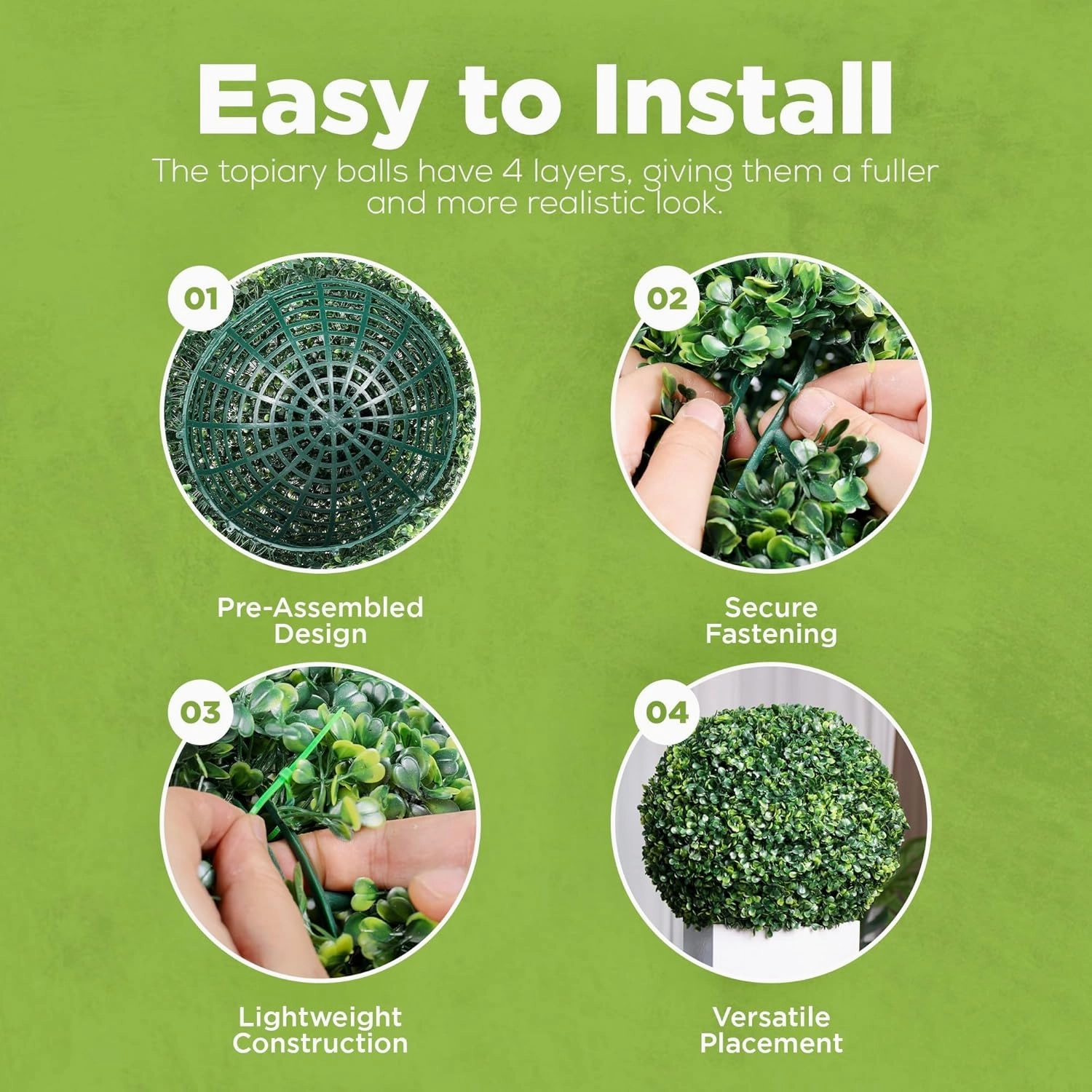 Faux Boxwood Balls 2-Pack - Artificial Topiary for Outdoors or Indoors - Realistic Bushes with Dense Leaves - Waterproof & UV-Protected Fake Plant Sphere - Easy Assembly Boxwood Plant - 20.87"