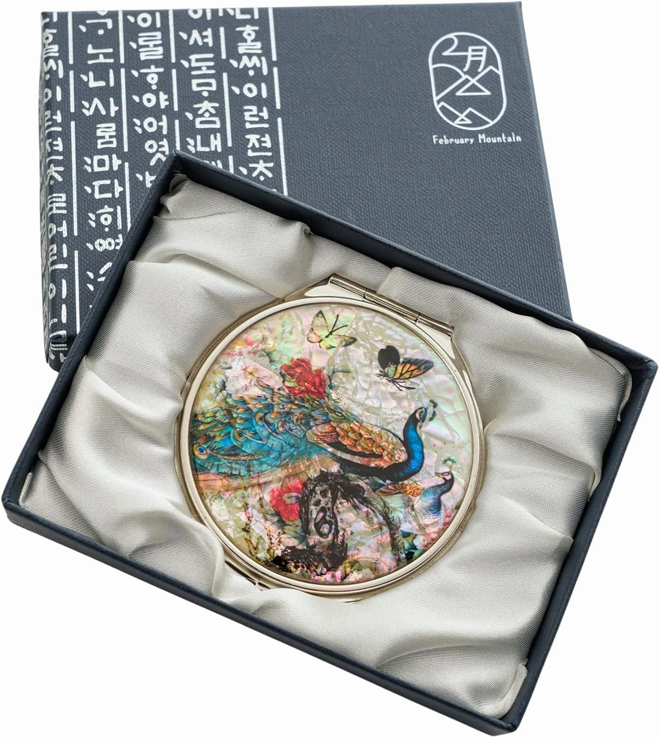 February Mountain Mother of Pearl Dual Magnification Compact Mirror – Gifts for Women, Mom, and Sister – Unique Birthday, Christmas Idea – Elegant and Travel-Friendly