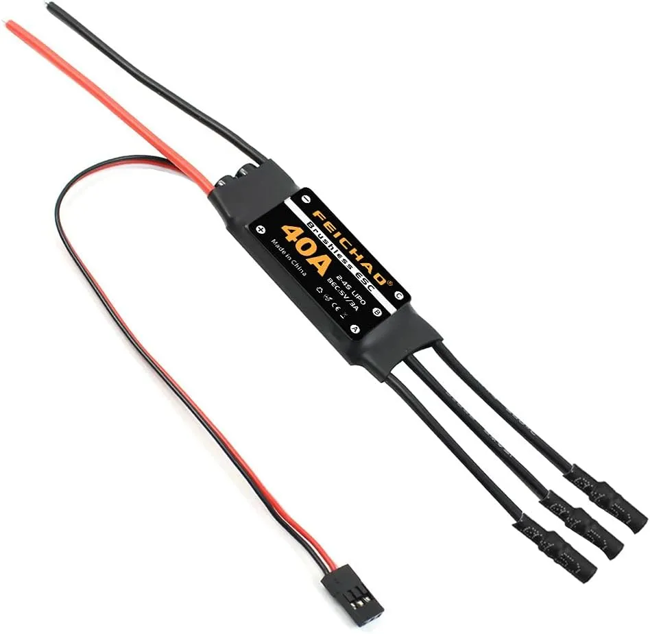 FEICHAO 40A Brushless ESC 2-4S Speed Controller with 5V 3A BEC for Fixed Wing DIY RC Multi-axis Aircraft Drone Helicopter (6Piece, Long Cable)