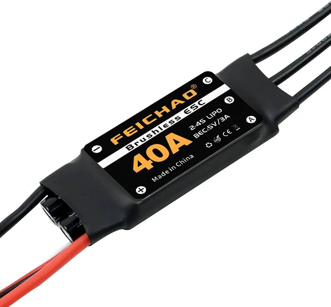 FEICHAO 40A Brushless ESC 2-4S Speed Controller with 5V 3A BEC for Fixed Wing DIY RC Multi-axis Aircraft Drone Helicopter (6Piece, Long Cable)