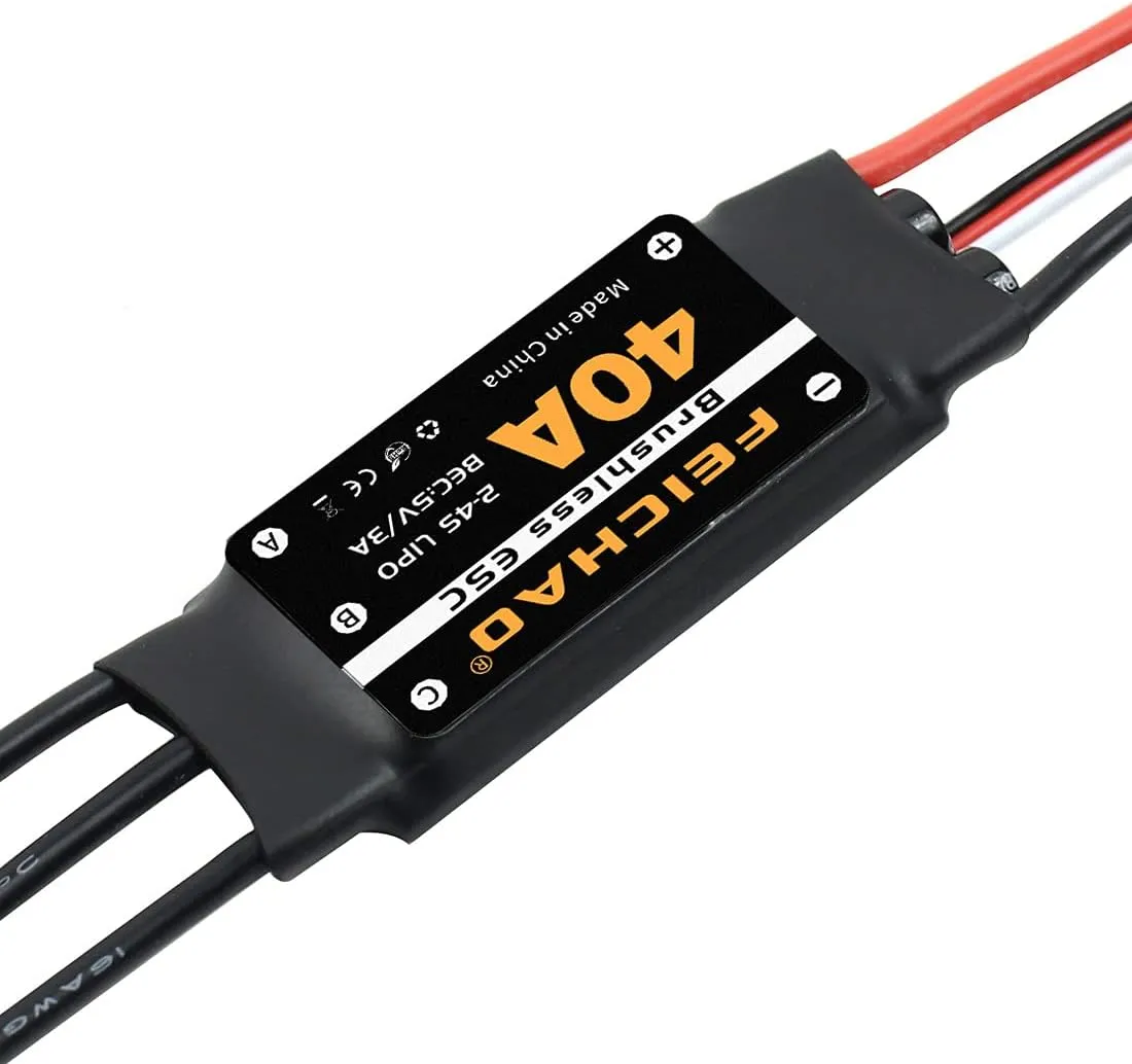 FEICHAO 40A Brushless ESC 2-4S Speed Controller with 5V 3A BEC for Fixed Wing DIY RC Multi-axis Aircraft Drone Helicopter (6Piece, Long Cable)
