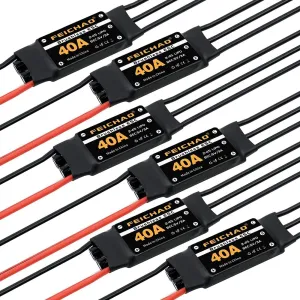FEICHAO 40A Brushless ESC 2-4S Speed Controller with 5V 3A BEC for Fixed Wing DIY RC Multi-axis Aircraft Drone Helicopter (6Piece, Long Cable)