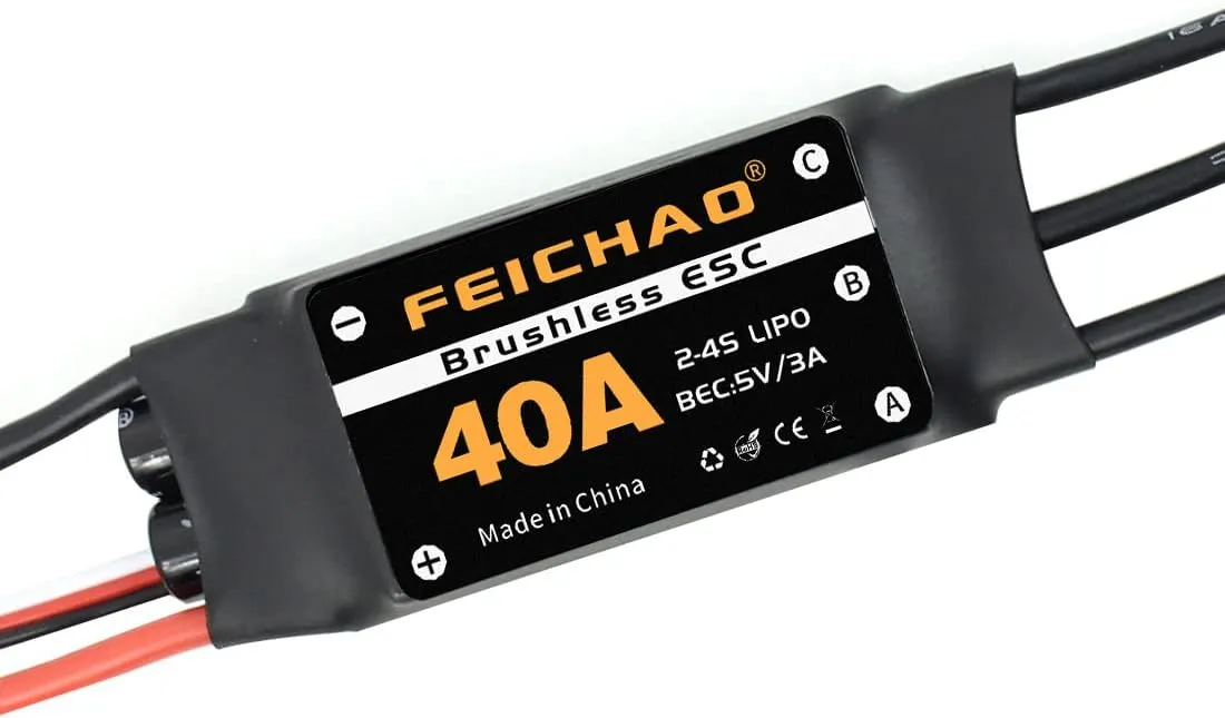 FEICHAO 40A Brushless ESC 2-4S Speed Controller with 5V 3A BEC for Fixed Wing DIY RC Multi-axis Aircraft Drone Helicopter (6Piece, Long Cable)