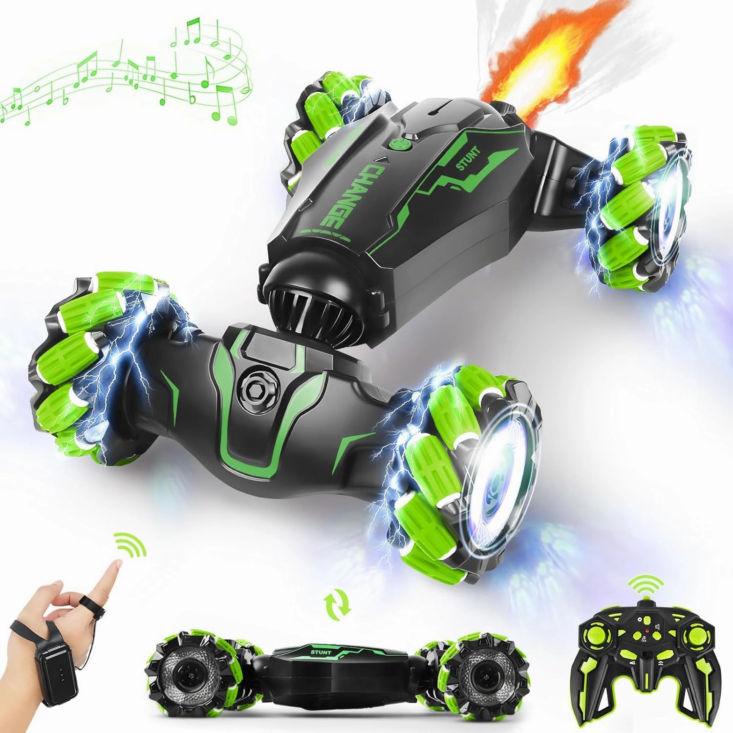 FEIMUOSI Remote Control Car RC Toys: - Drift Rc Car Rechargeable Toy Cars with Light Music Gesture Sensing Stunt Transformer 360° Rotating Hand Controlled Christmas Birthday Gift for Boys 4-7