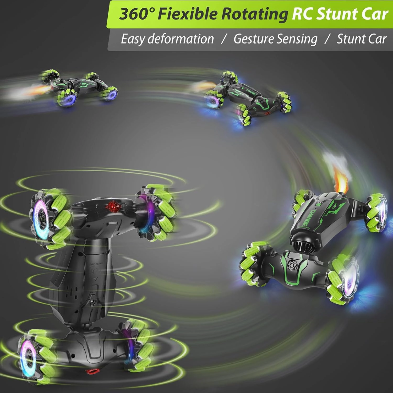 FEIMUOSI Remote Control Car RC Toys: - Drift Rc Car Rechargeable Toy Cars with Light Music Gesture Sensing Stunt Transformer 360° Rotating Hand Controlled Christmas Birthday Gift for Boys 4-7