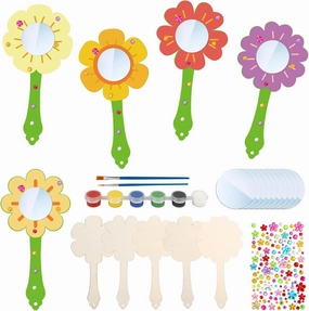 Fennoral 10 Pack Wooden Mirror Craft for Kids Decorate You Own Flowers Mirrors for Girls DIY Paint Wooden Hand Mirror for Spring Art Activities Birthday Gift