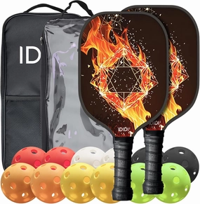 Fiberglass Pickleball Paddle Set-2 Pickleball Rackets, 12 Balls and 2 Portable Carry Bag,Pickleball Racquet Set for Men, Women, Kids, Adults