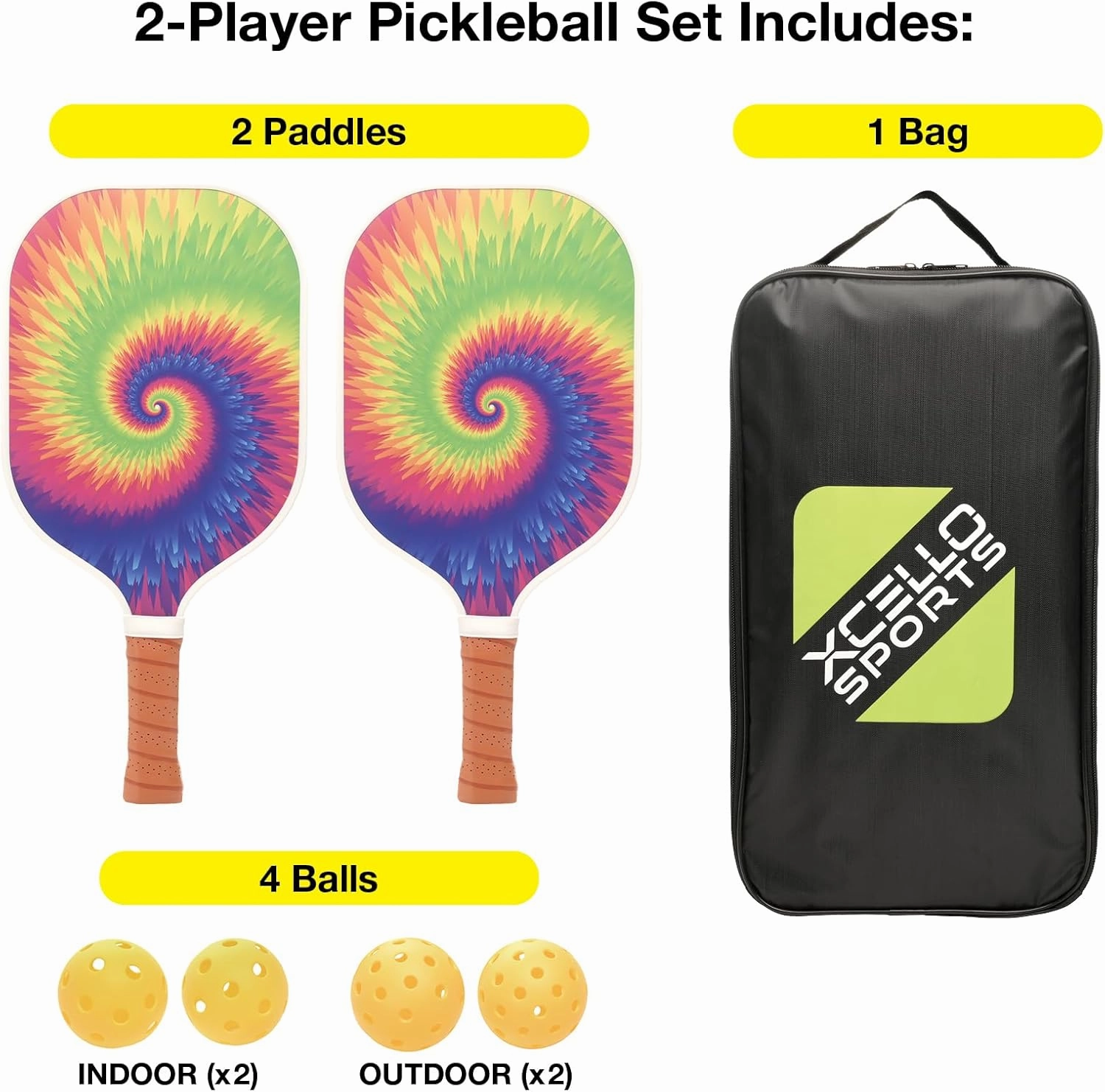 Fiberglass Pickleball Paddle Set of 2 with Carry Case and 4 Pickleballs