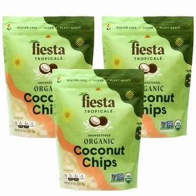 Fiesta Tropicalé Large Coconut Flakes - Organic Unsweetened Coconut Chips - No Added Sugar Dried Coconut Shavings - Diabetic-Friendly Topping for Father's Day Cooking, Baking, Desserts - 8 Oz, 3 Pack