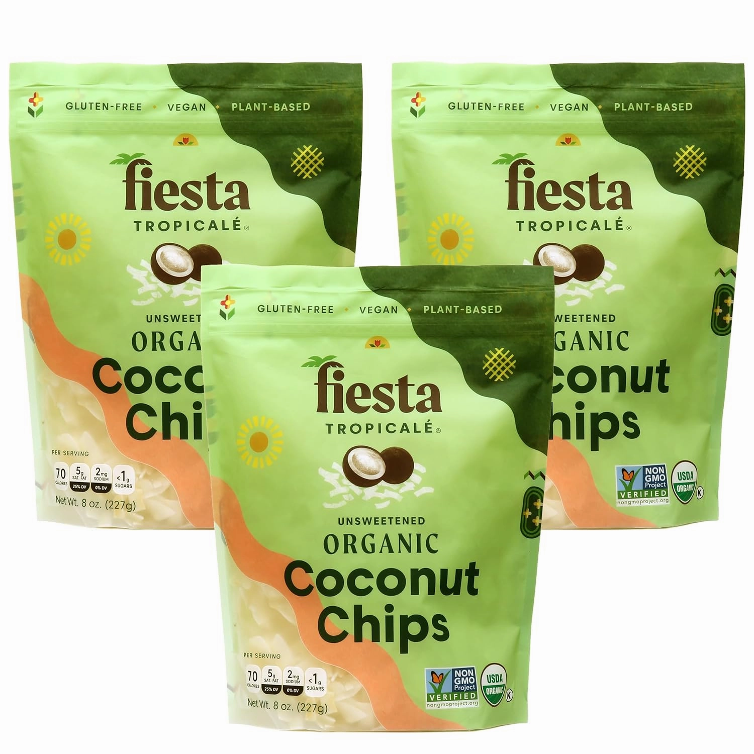 Fiesta Tropicalé Large Coconut Flakes - Organic Unsweetened Coconut Chips - No Added Sugar Dried Coconut Shavings - Diabetic-Friendly Topping for Father's Day Cooking, Baking, Desserts - 8 Oz, 3 Pack