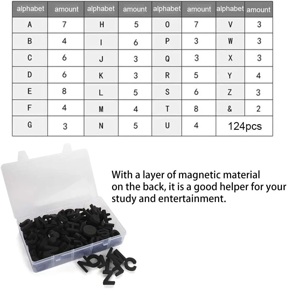 Firlar Magnetic Letters - 124Pcs Fun Alphabet Kit Refrigerator Magnets Educational Tools for Preschool Kids Learning,Spelling (Black)