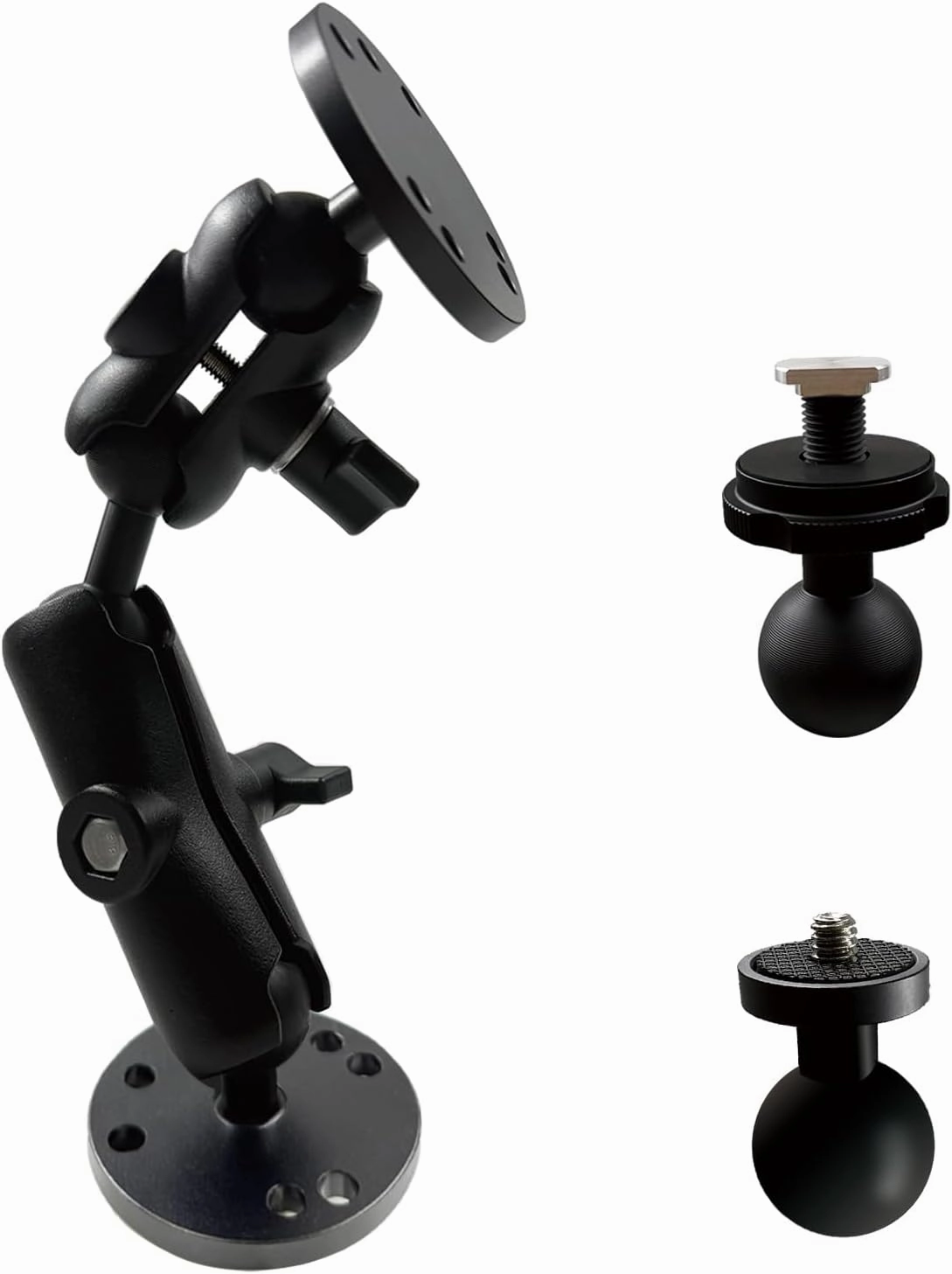 Fish Finder Mount, 1" Ball Mount with Aluminum Arm Extension, T-Bolt Attachment for Track Mount & Backup Camera Monitor, B Size Compatible with RAM, Double AMPS Round Plate for GPS/Boats/Industry