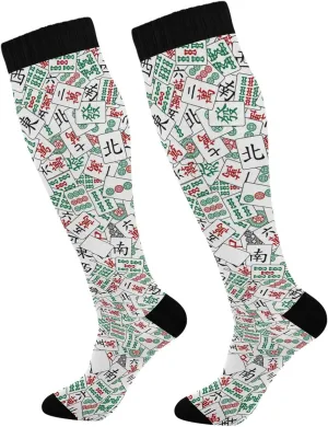 Fisyme Mahjong Tiles Socks for Men Women, Warm Comfort Athletic Crew Running Hiking Cycling Compression Socks