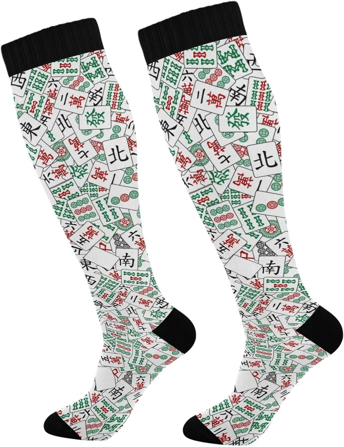 Fisyme Mahjong Tiles Socks for Men Women, Warm Comfort Athletic Crew Running Hiking Cycling Compression Socks