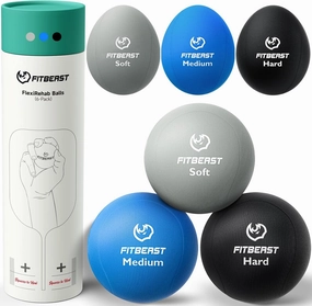FitBeast Stress Balls for Adults, 6-Pack Hand Therapy Balls, Soft, Medium, Hard Tri-Density, Green, Orange, Blue