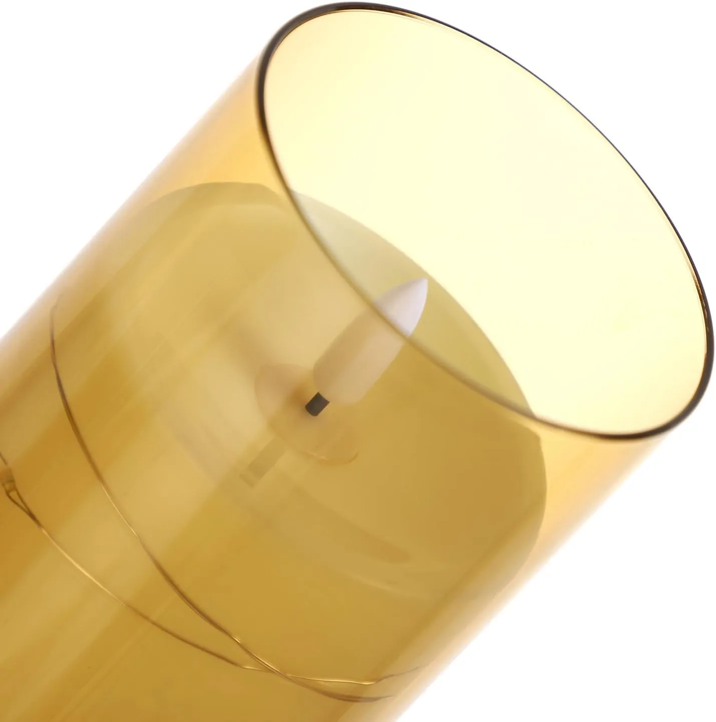 Flameless Candle with String Lights - Battery Operated Candle with 11 Key Remote Control and Timer, Set of 3 Acrylic Glass Shell Flickering LED Pillar Candles for Romantic Ambiance (Gold)