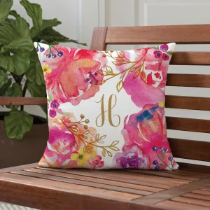 Floral with Script Initial Personalized 14x14 Throw Pillow