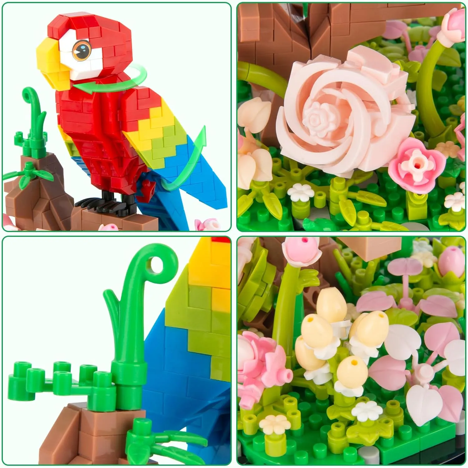 Flowers Parrot Toy Building Set, 551 PCS Creator Animals Micro Bricks Kit with Dust Cover, Birthday Gift for Women Girlfriend Teens Adults 12 