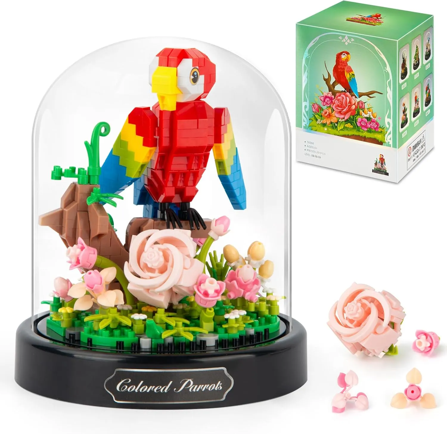 Flowers Parrot Toy Building Set, 551 PCS Creator Animals Micro Bricks Kit with Dust Cover, Birthday Gift for Women Girlfriend Teens Adults 12 