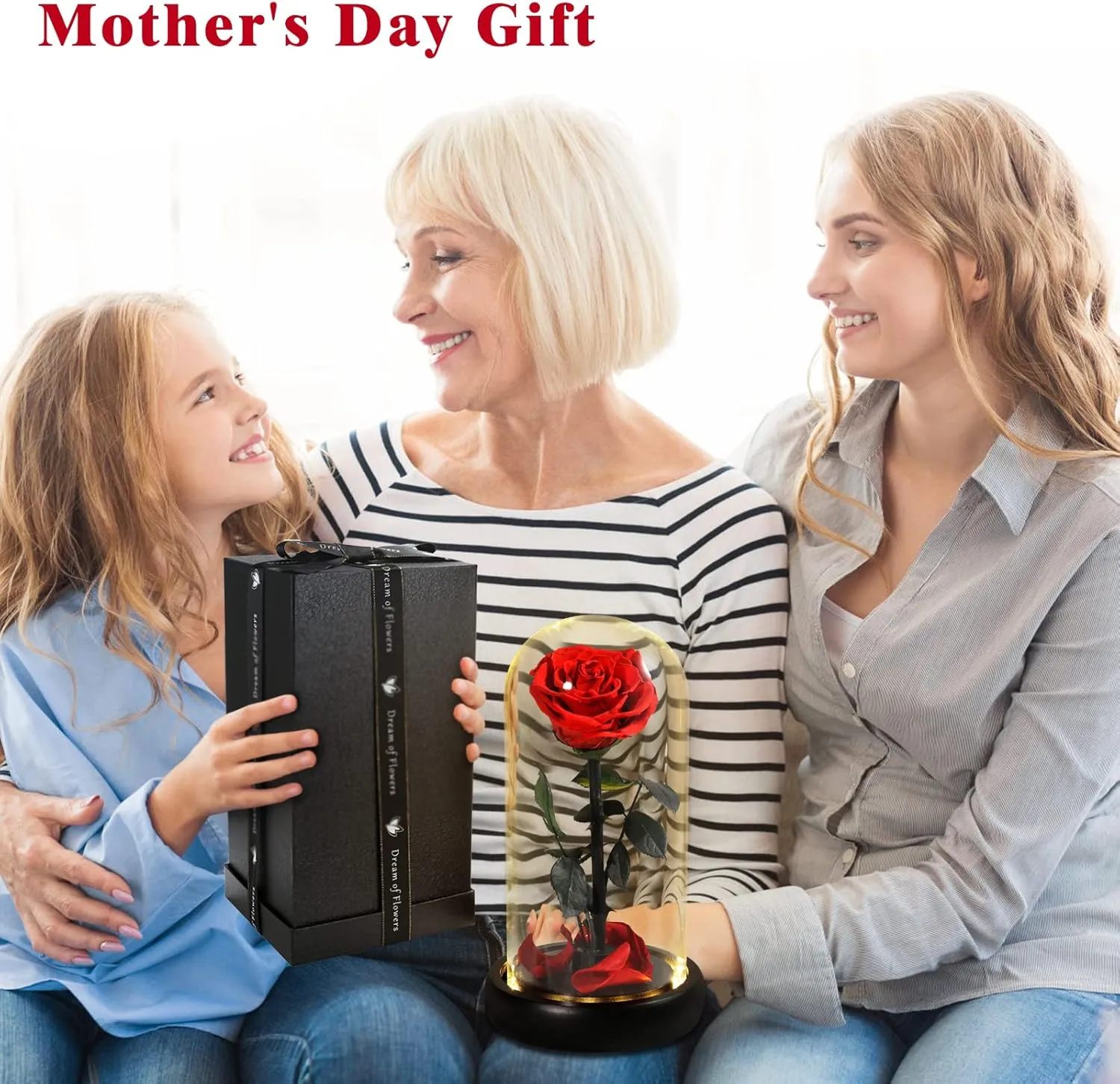 Flowers Roses Gifts for Mom,Forever Real Preserved Rose in Glass Dome,Birthday Gifts for Women,Mothers Day,Anniversary Rose Gifts for Mom Wife Grandma