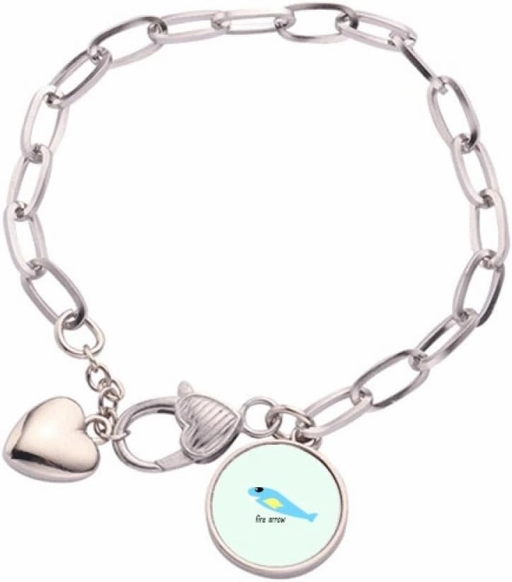 Fly Fish Rockets Art Deco Fashion Heart Chain Bracelet Jewelry Charm Fashion